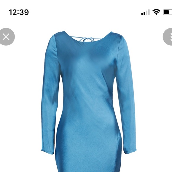 Bardot 100% Silk Blue Long Sleeve Open Back Dress - Picture 13 of 15